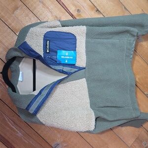 Columbia Sherpa Fleece Pullover Stone Green Beach Relaxed Fit 1626840 Mens S